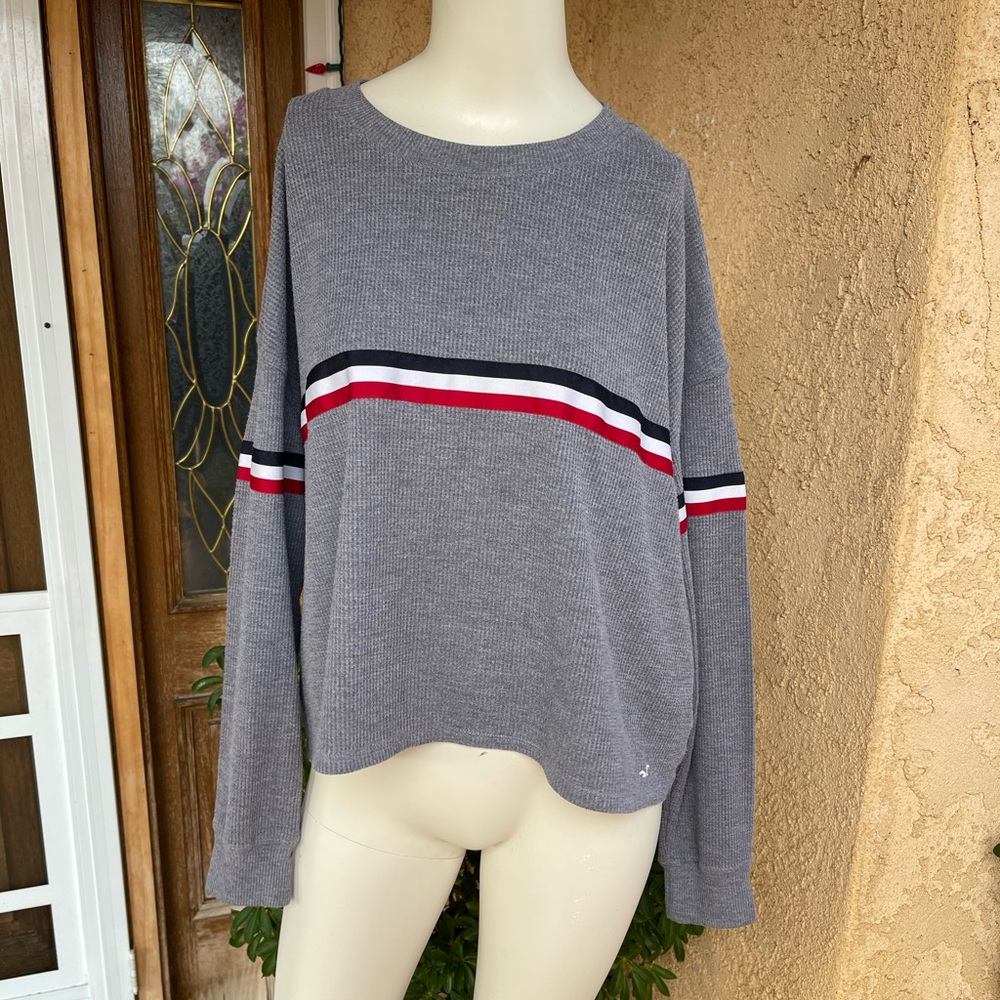 Hollister Waffle Knit Cropped (Boyfriend Tee) LARGE